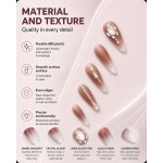 Tea‑Brown Ombre Almond Press‑On Nails, Gentle Nude Long False Nails With Pearls & Rhinestones For Daily & Party